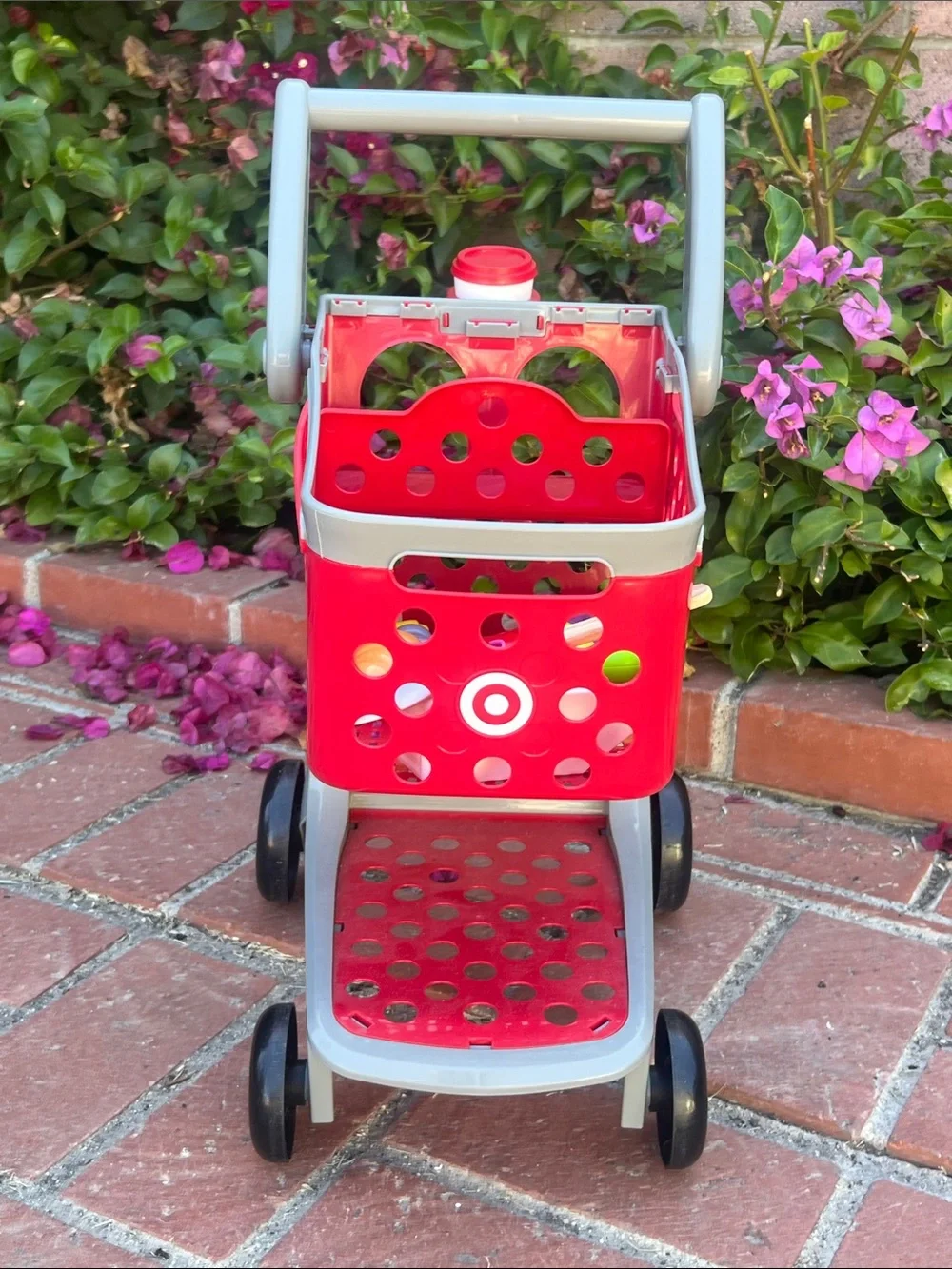 Target Red and Gray Kids Shopping Cart Toy with Cup Holder